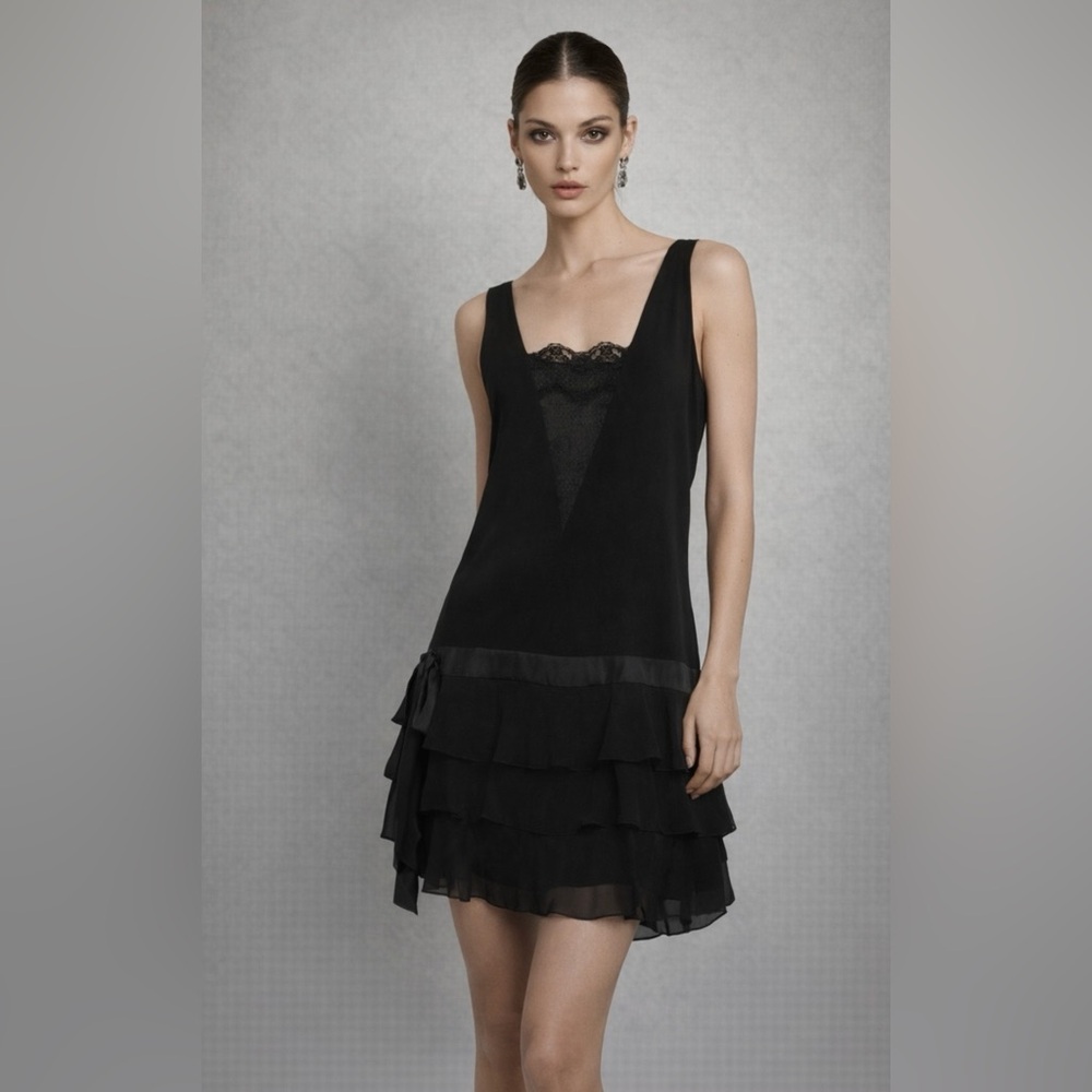 Lotta Stensson Sleeveless Silk Black Drop Waist Evening Flapper Mini Dress Sz M